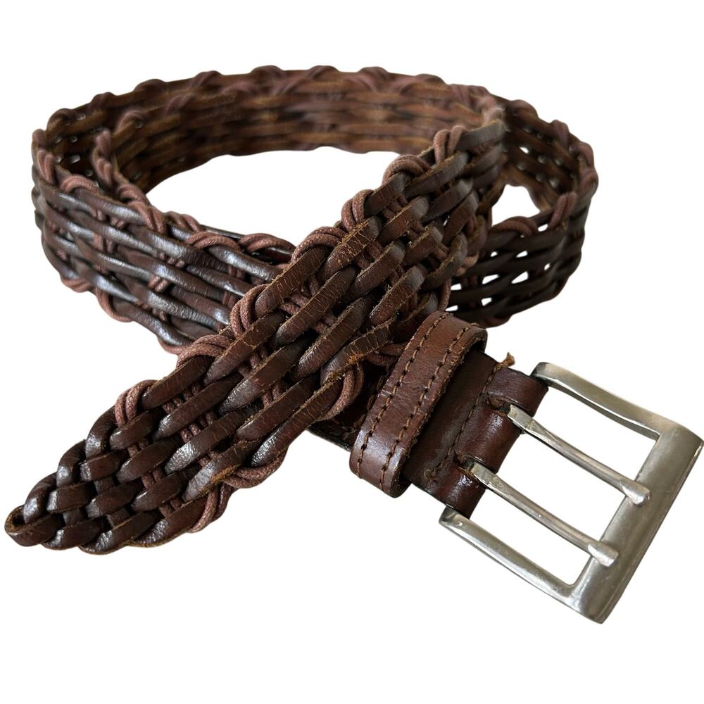Vintage Leather Woven Braided Belt Brown Boho Western Indie 18/20 plus 2XL
